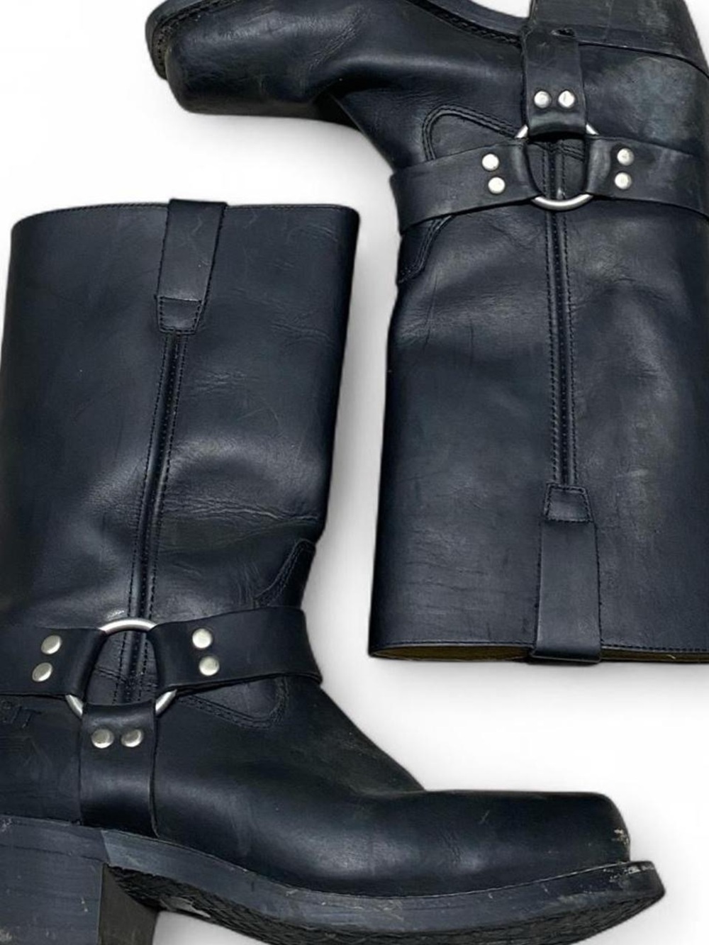 Vintage black and silver harness leather boots